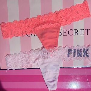 2 Victoria’s Secret PINK Thong Panties PINK lace panties bundle pink bling